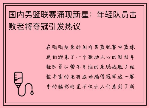 国内男篮联赛涌现新星：年轻队员击败老将夺冠引发热议